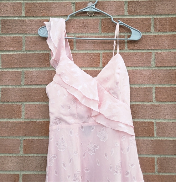 Lulus Forever Be Blush Pink Floral Jacquard Ruffled Maxi Dress Small - Picture 3 of 4